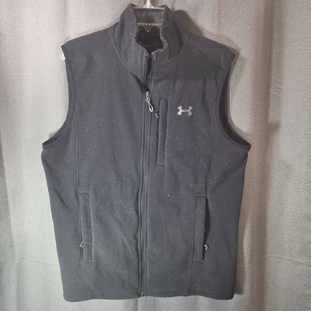 Under Armour Men's L ColdGear Full Zip Vest Black Hip Breast Pockets